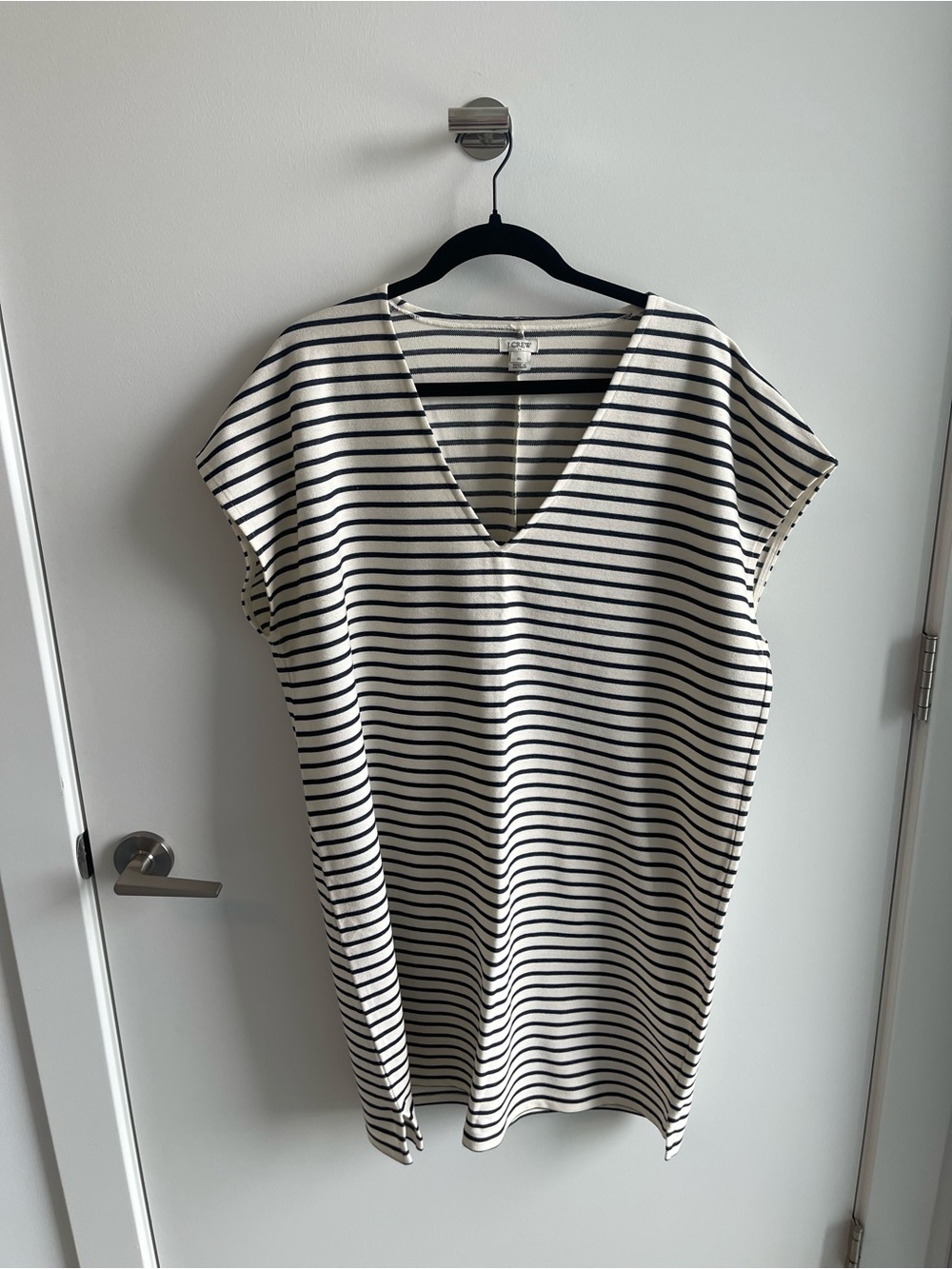 J Crew Striped V-Neck Shift Dress - Black & White